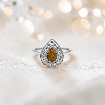 Keepsake Memorial Silver Helena Teardrop Ashes Ring in Gold Olive — handcrafted in Lancashire, UK