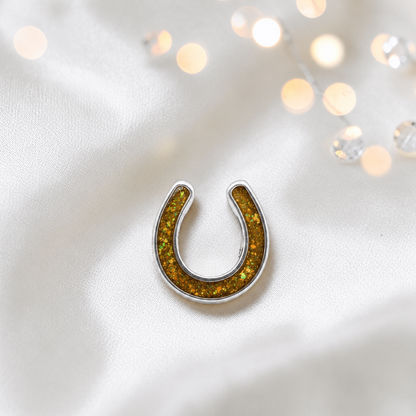 Maverick horseshoe ashes charm, in Gold olive, handcrafted in Lancashire UK - by Keepsake Memorial Jewellery 