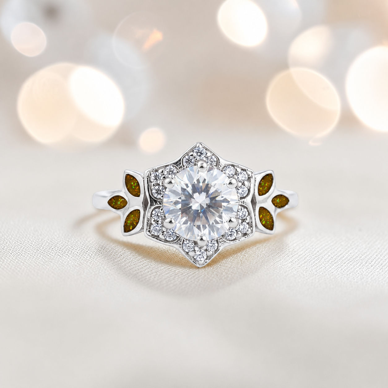 Keepsake Memorial Silver Olivia Ashes Ring in gold olive  - Handcrafted in the UK