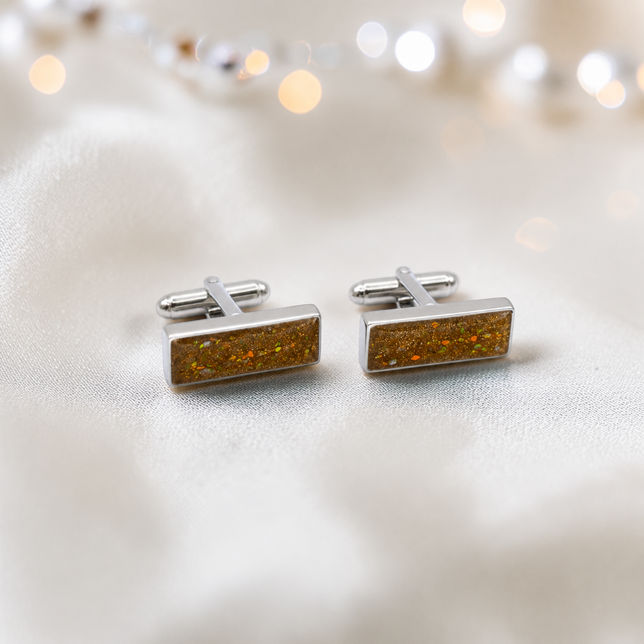 Gold Olive Pillar sterling silver memorial ashes cufflinks, handcrafted in Lancashire UK