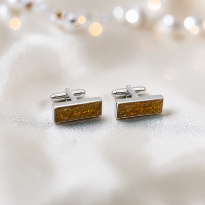 Gold Olive Pillar sterling silver memorial ashes cufflinks, handcrafted in Lancashire UK