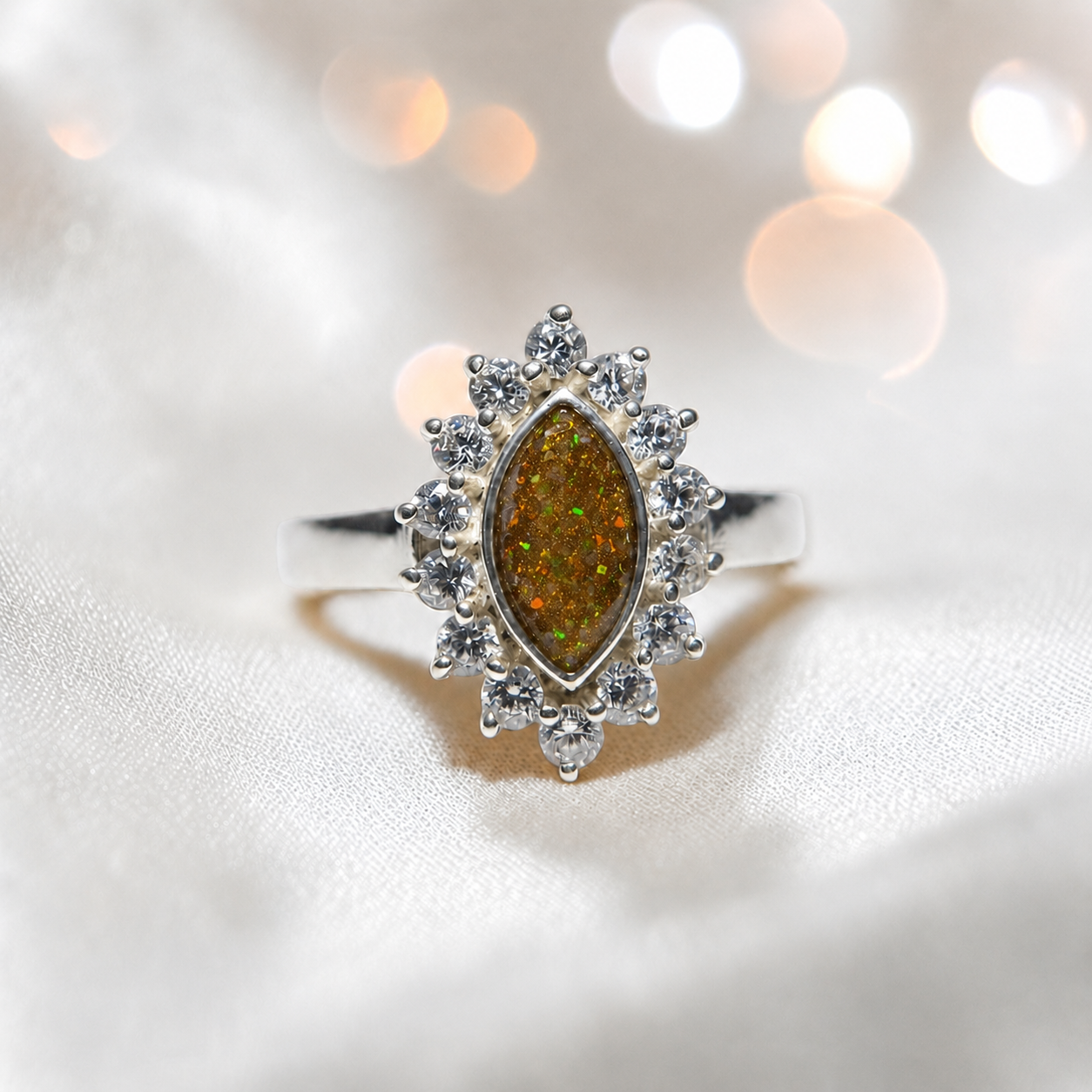 Keepsake Memorial Silver Princess Ashes Ring in Gold Olive - Handcrafted in the UK