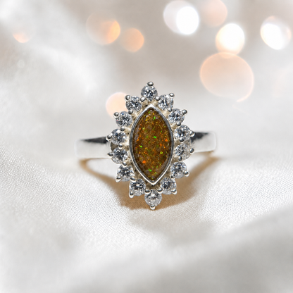 Keepsake Memorial Silver Princess Ashes Ring in Gold Olive - Handcrafted in the UK