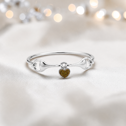 Silver Rocket snaffle bit ashes bangle in gold olive,  handcrafted in Lancashire UK - by Keepsake Memorial Jewellery