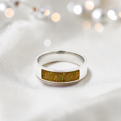 Gold olive Solace men's sterling silver ring, handcrafted in Lancashire UK by Keepsake Memorial Jewellery
