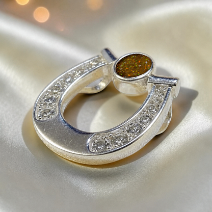 Sparkle horseshoe ashes pendant in gold olive,  handcrafted in Lancashire UK - by Keepsake Memorial Jewellery