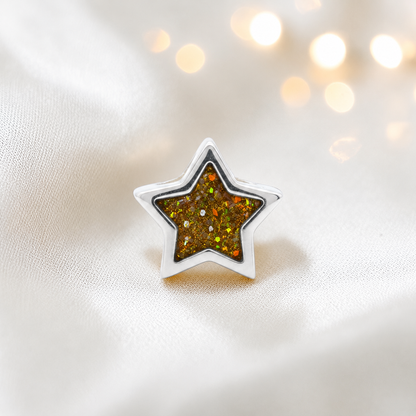 Gold olive sterling silver star ashes memorial charm, handcrafted in Lancashire by keepsake memorial