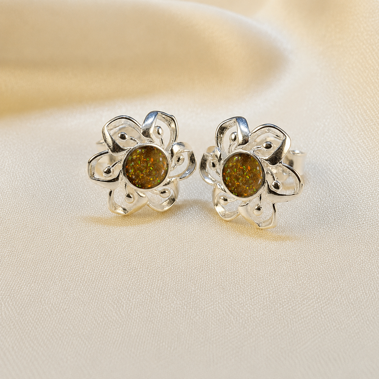 Keepsake Memorial Sterling Silver Ladies Ashes Earrings - Velour Flowers