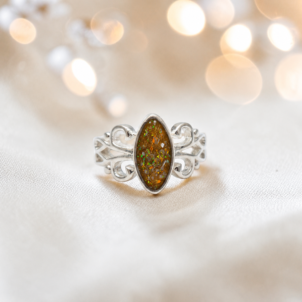 Keepsake Memorial Silver Willow Ashes Ring in Gold Olive - Handcrafted in the UK