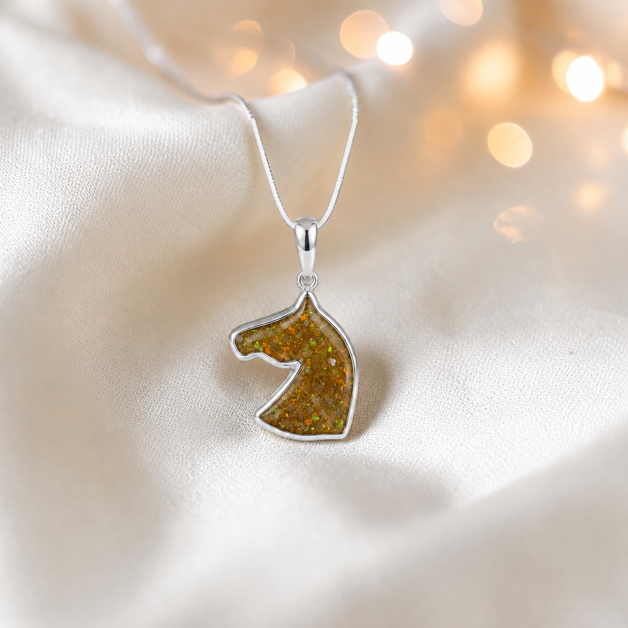 Willow horse head ashes pendant in gold olive, handcrafted in Lancashire UK - by Keepsake Memorial Jewellery