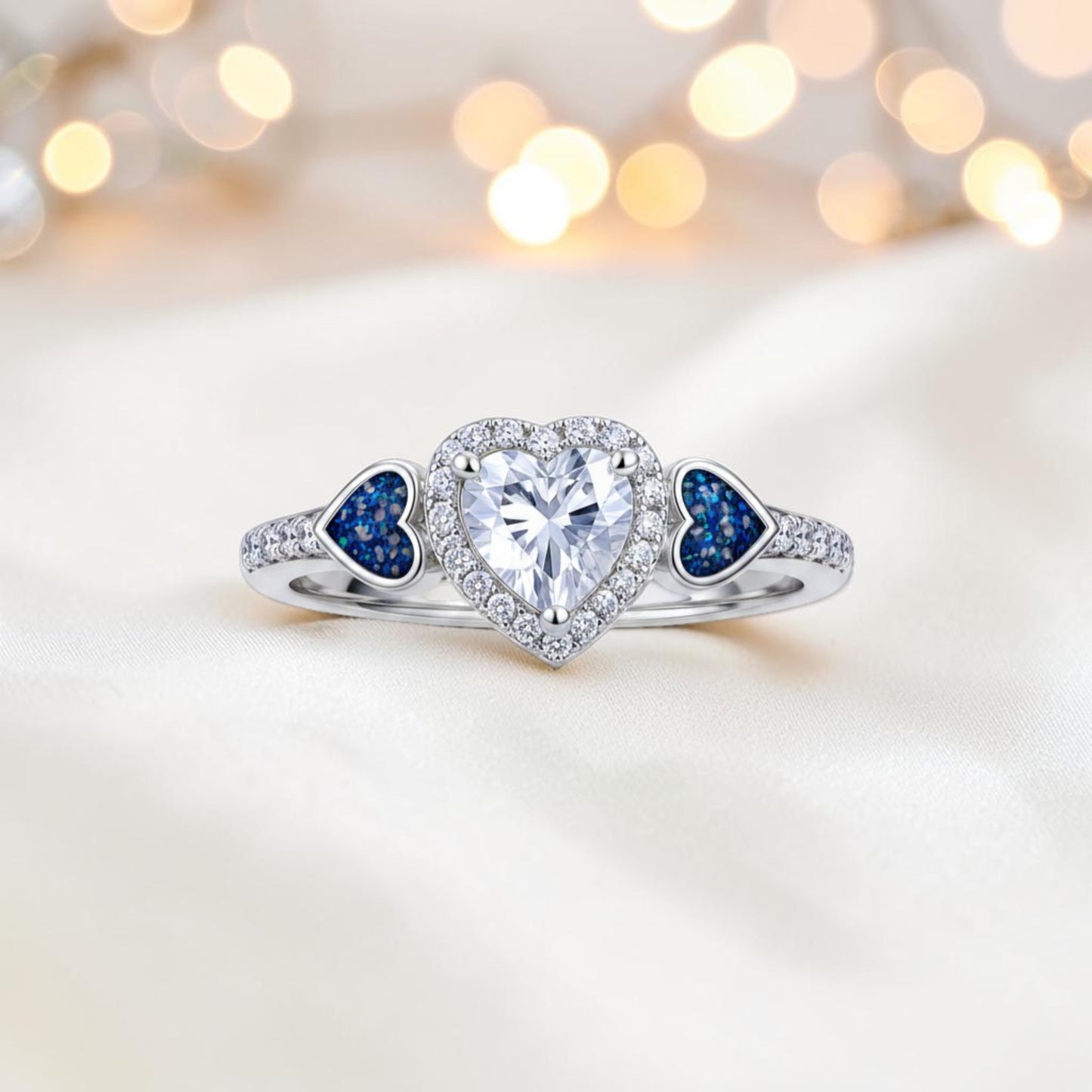 Opaline Heart Cluster Ring — sterling silver ashes memorial ring, handcrafted in Lancashire, UK