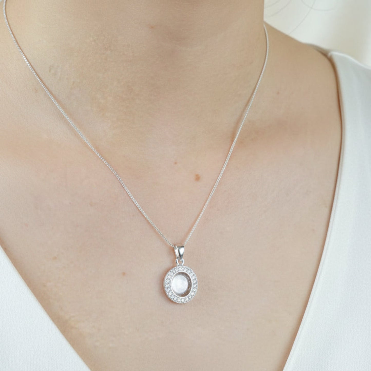 oval cz memory pendant on neck uk