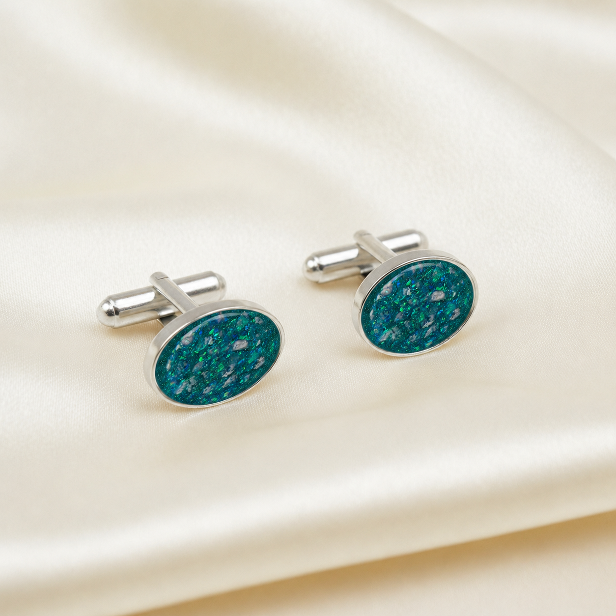 silver oval memorial cufflinks, handcrafted in lancashire