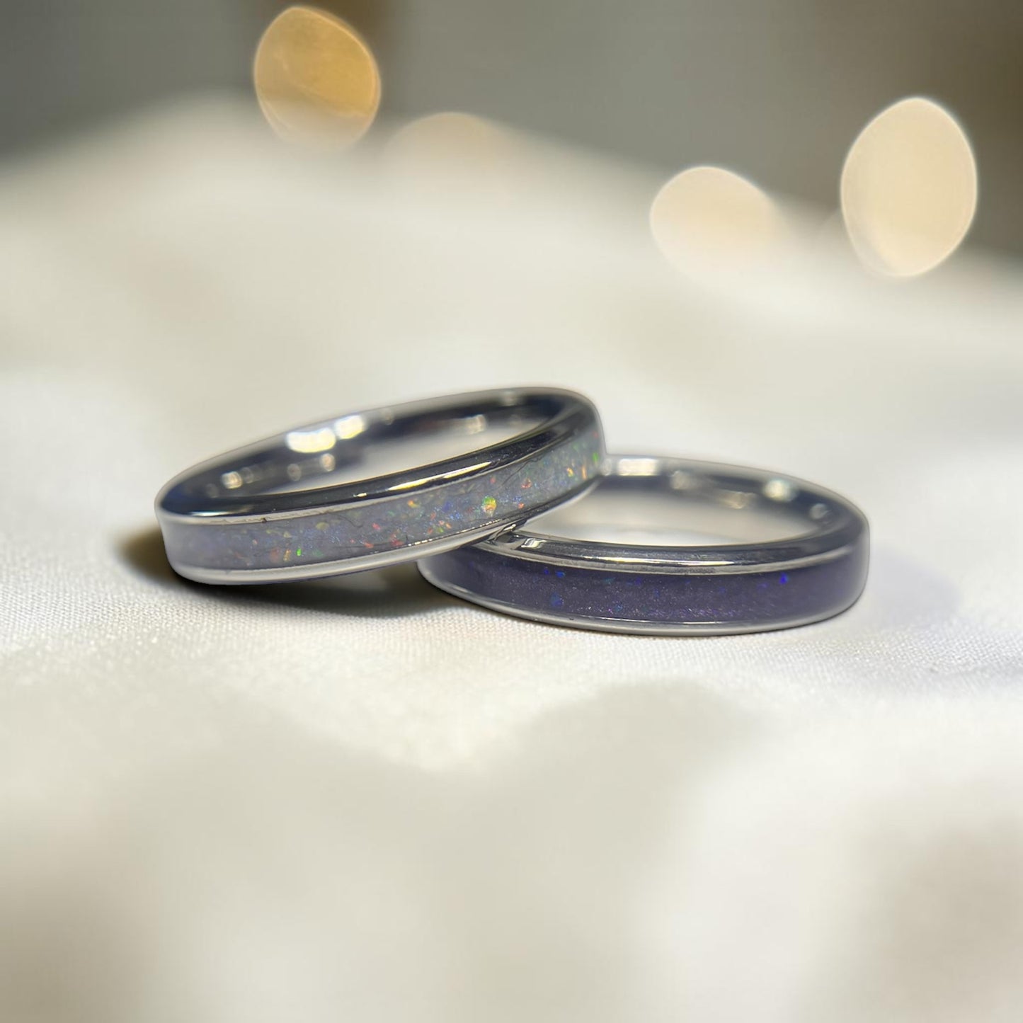 pair of stainless steel memory rings, handcrafted in uk