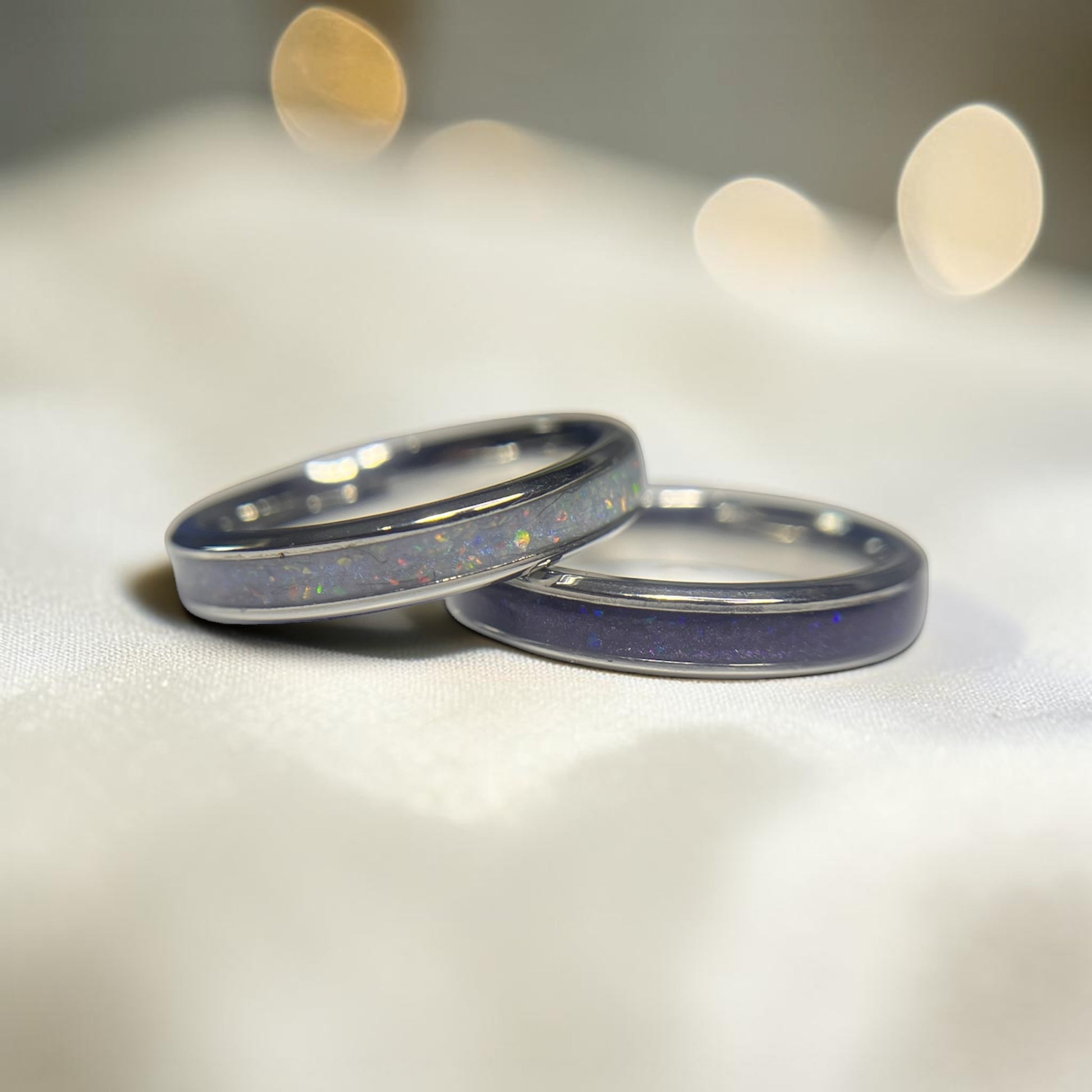 pair of stainless steel memory rings, handcrafted in uk