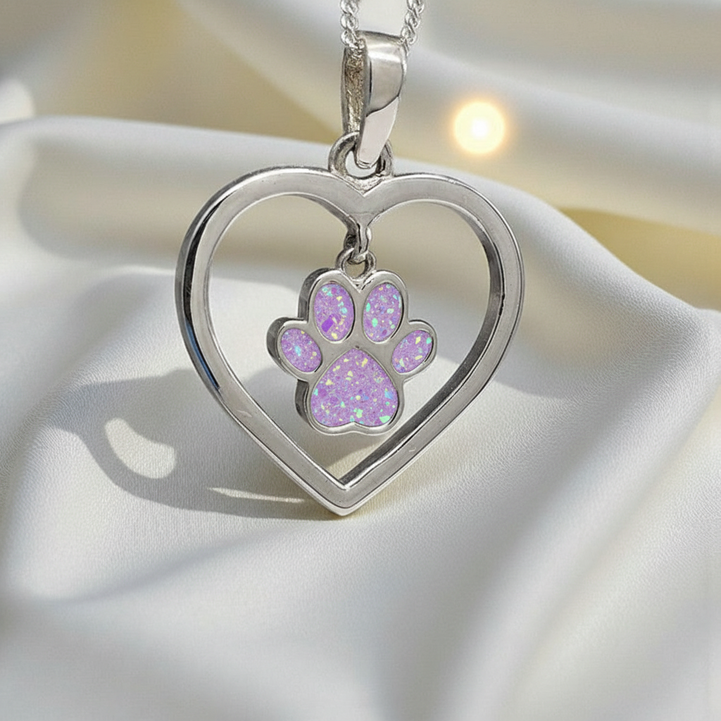 Paw print pendant with Unicorn Purple opal