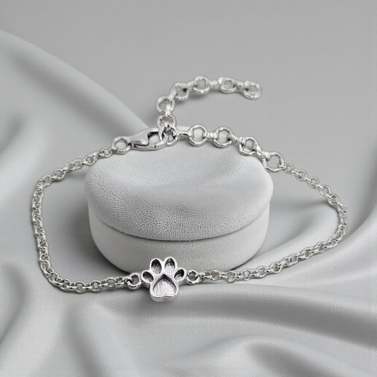 Silver paw print belcher keepsake bracelet, handcrafted in Lancashire, UK