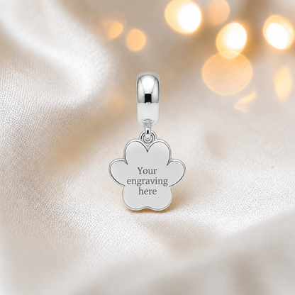 Engraved Whiskers dangle paw ashes charm handcrafted in Lancashire UK - by Keepsake Memorial Jewellery 