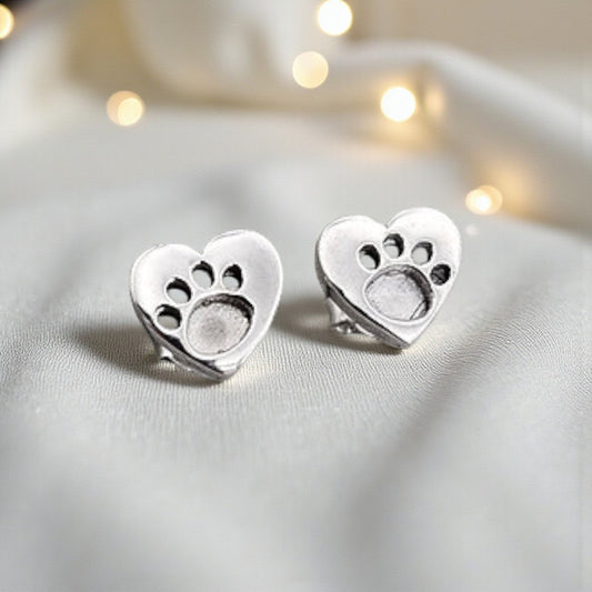 silver paw print keepsake earrings, handcrafted in lancashire, uk