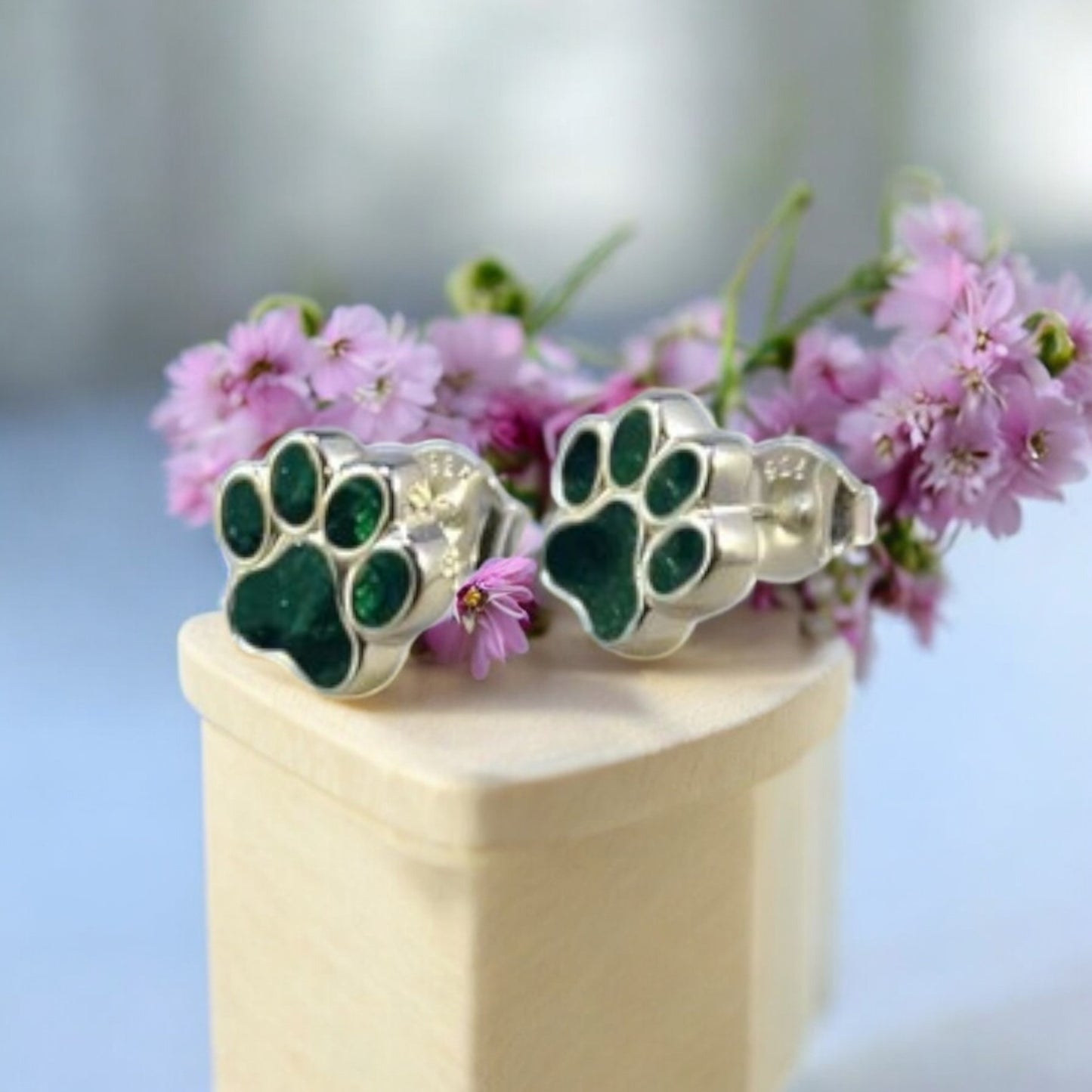 Solid Silver Dog Paw Print Stud Earrings