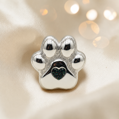 Pawprint of love, Stainless steel paw print ashes ornament in black flame, handcrafted in Lancashire, UK - by Keepsake Memorial Jewellery