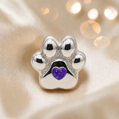 Pawprint of love, Stainless steel paw print ashes ornament in sleepy lavender, handcrafted in Lancashire, UK - by Keepsake Memorial Jewellery