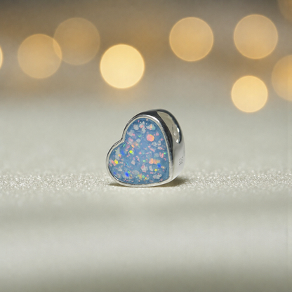 Peaceful heart charm, sterling silver ashes heart charm in baby blue, handcrafted in Lancashire UK