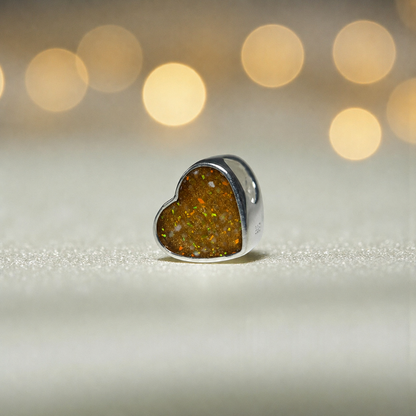Peaceful heart charm, sterling silver ashes heart charm in gold olive, handcrafted in Lancashire UK