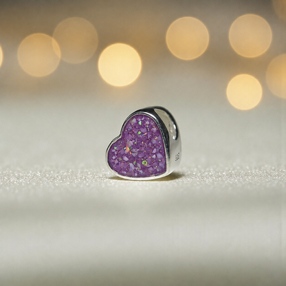 Peaceful heart charm, sterling silver ashes heart charm in rose pink, handcrafted in Lancashire UK