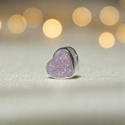 Peaceful heart charm, sterling silver ashes heart charm in unicorn purple, handcrafted in Lancashire UK