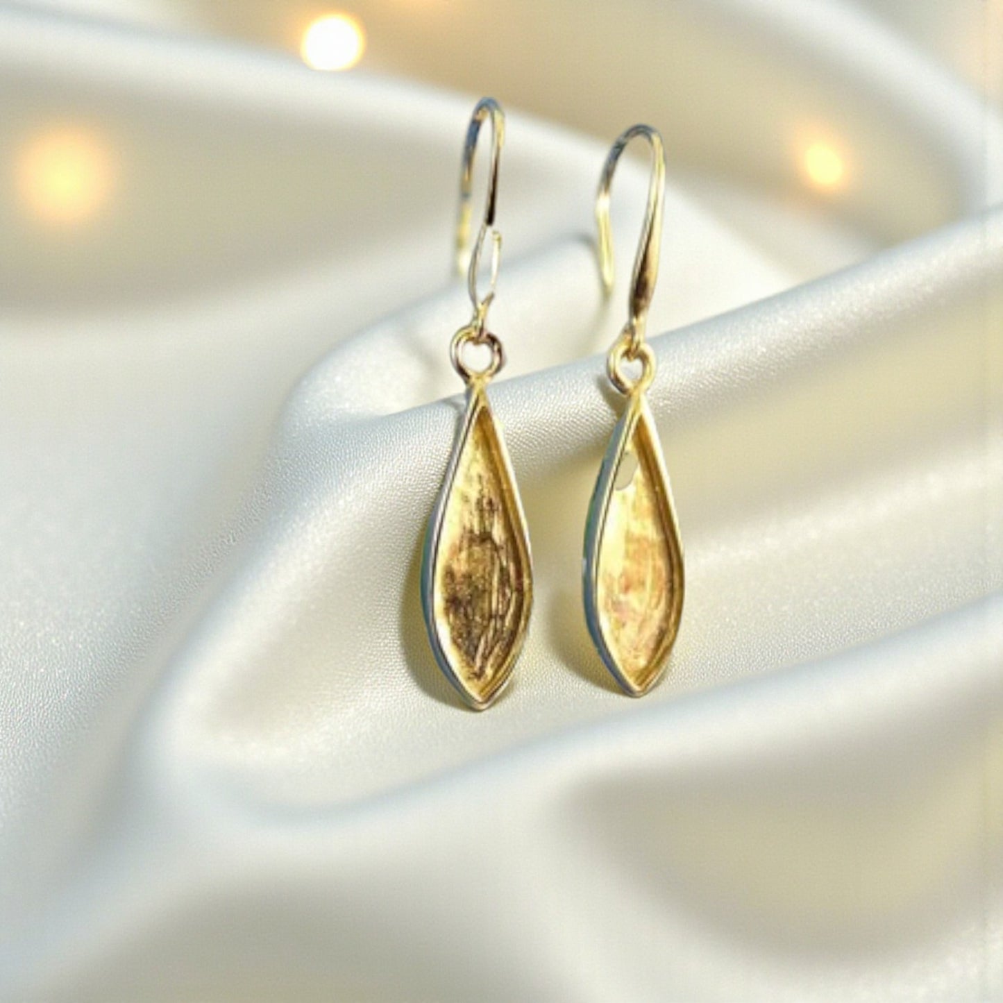 9ct gold teardrop ashes earrings, handcrafted in lancashire, uk