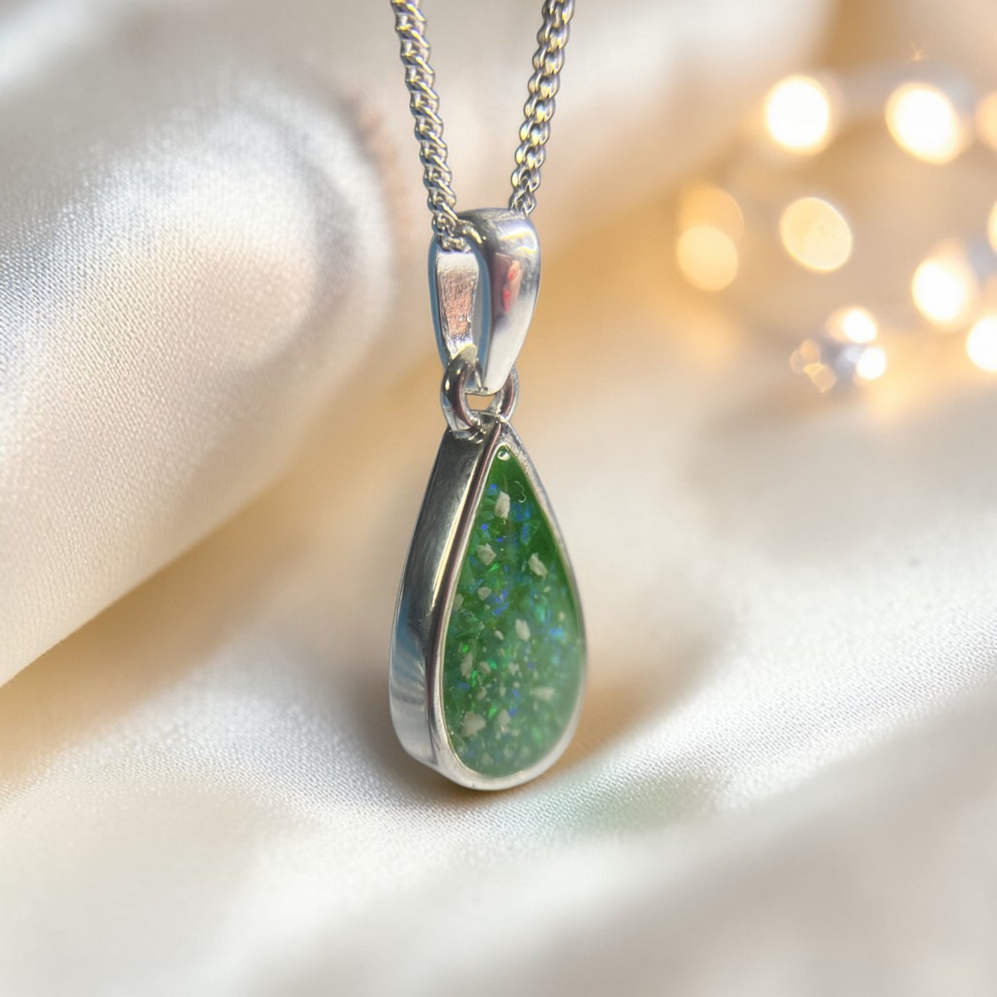 silver peardrop ashes pendant, handcrafted in uk