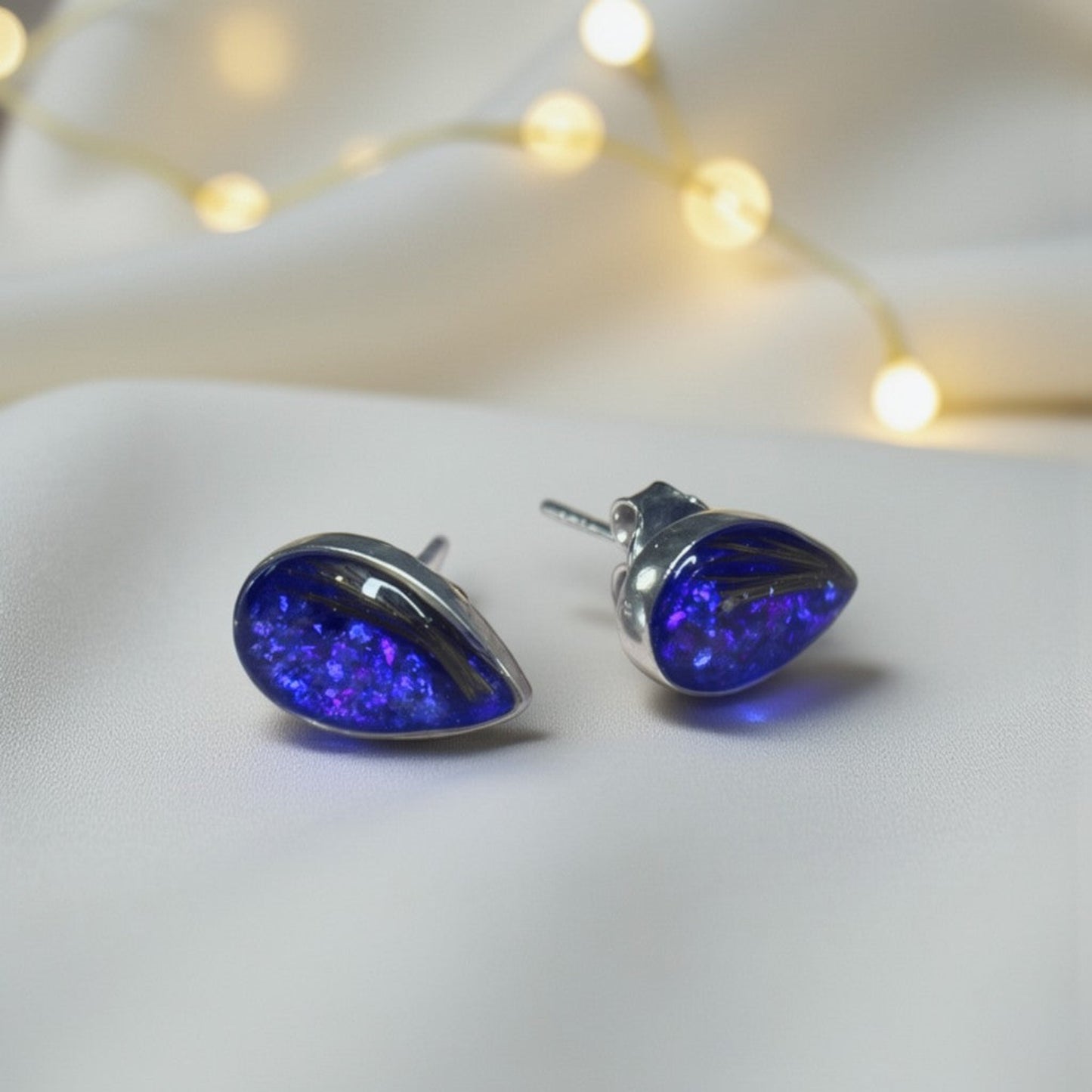 Pure Radiance Earrings — silver pear-shaped ashes memorial earrings, handcrafted in Lancashire, UK