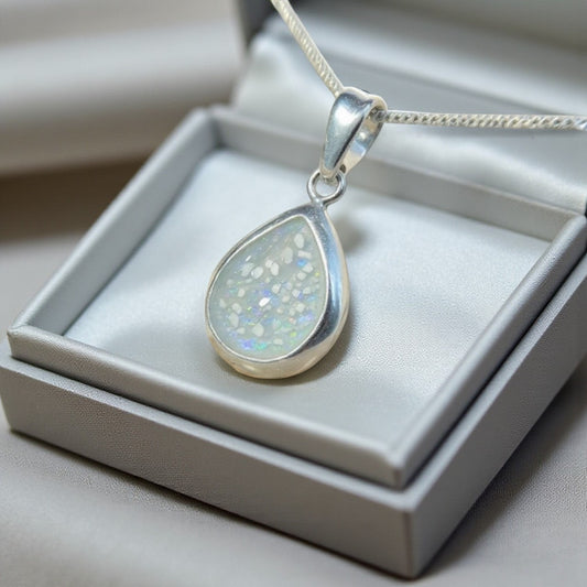 Silver Pear shaped memorial pendant, handcrafted in Lancashire, UK