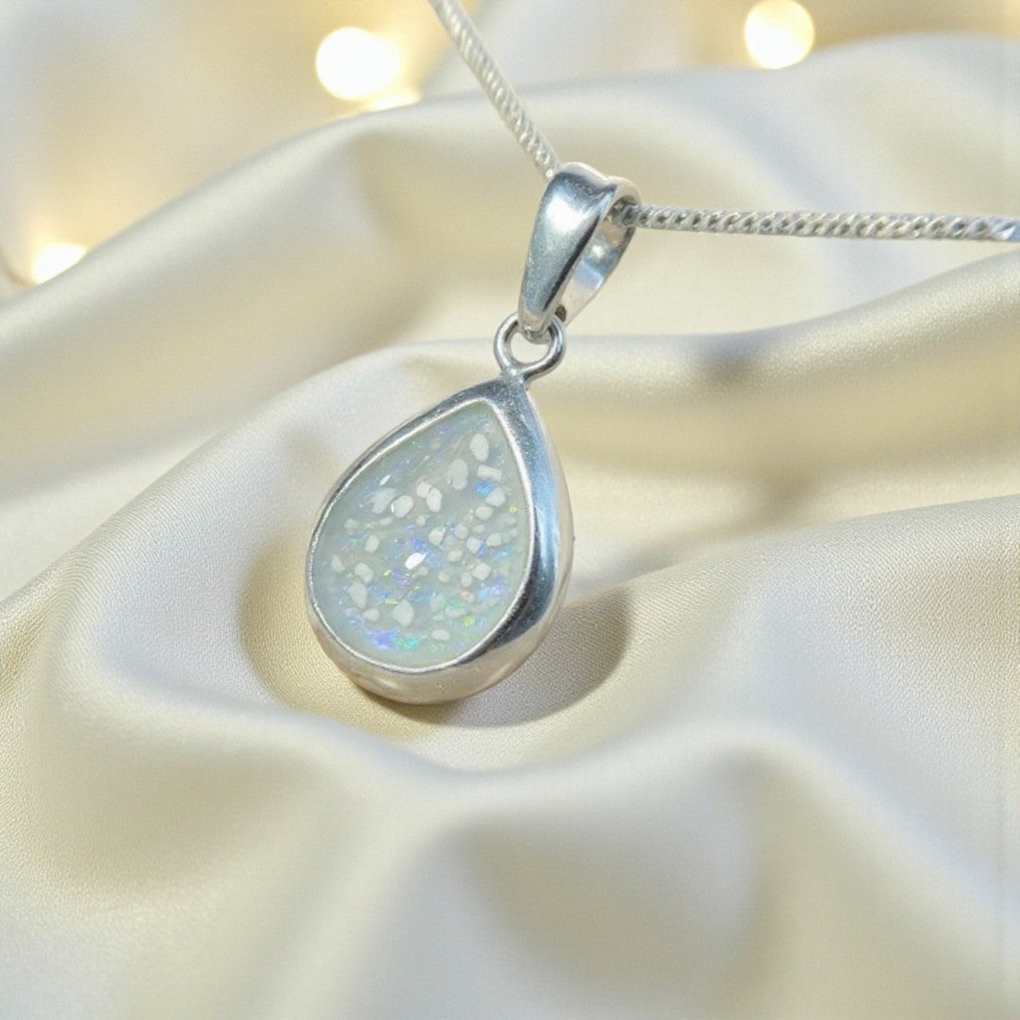 Procyon Pendant — sterling silver pear-shaped ashes memorial pendant, handcrafted in Lancashire, UK