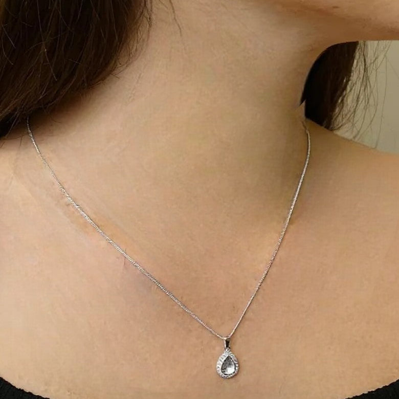 Silver Teardrop Pendant with CZ Stones