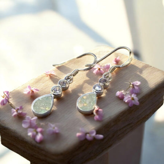 Pretty Silver Tear Drop Earrings With CZ