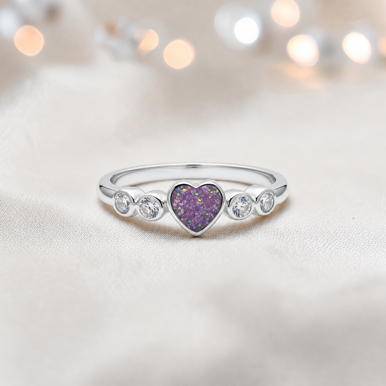 Keepsake Memorial Silver Auralia Ashes Ring in Rose Pink - Handcrafted in the UK