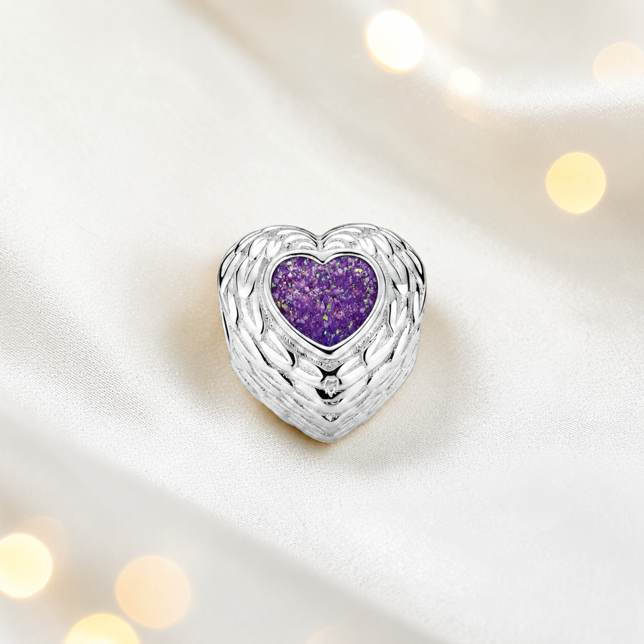 Rose pink sterling silver peaceful whisper heart ashes memorial charm, handcrafted in Lancashire by keepsake memorial