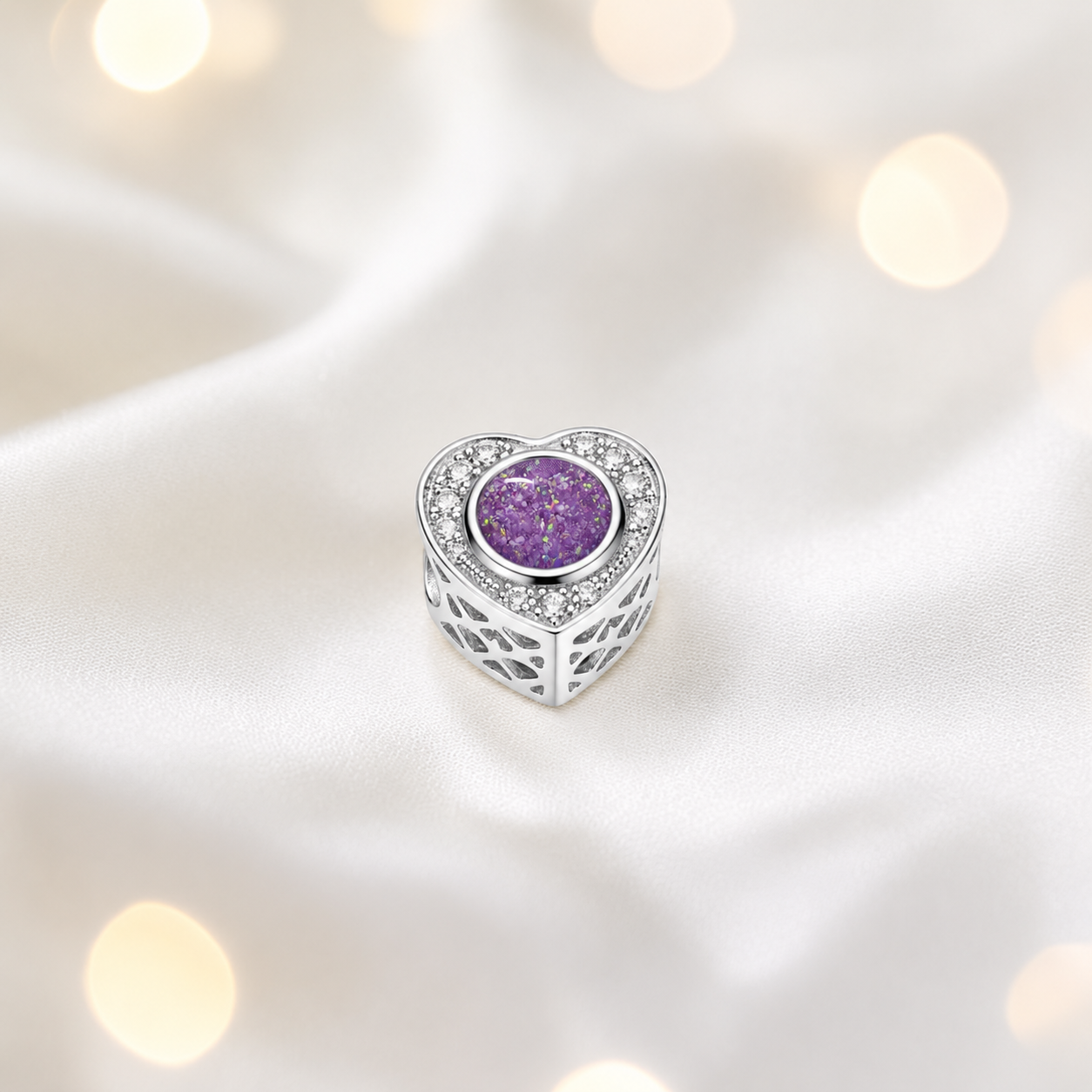 Rose Pink Sterling silver heart of memories ashes memorial charm, handcrafted in Lancashire by keepsake memorial
