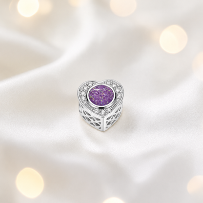 Rose Pink Sterling silver heart of memories ashes memorial charm, handcrafted in Lancashire by keepsake memorial