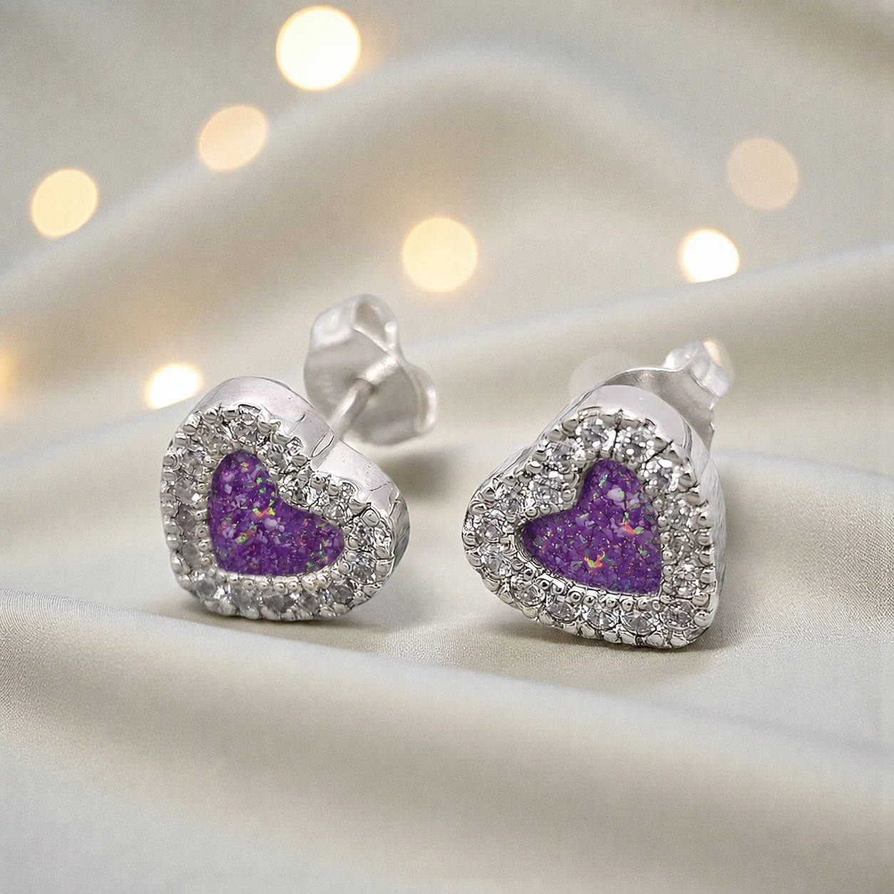 Keepsake Memorial Sterling Silver Heart Ashes Earrings Opal Dawn in Rose Pink - Handcrafted in the UK