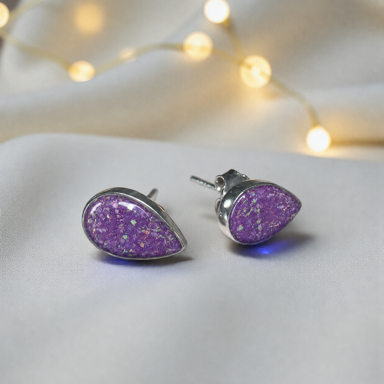 Pure Radiance memorial earrings in Rose Pink opal — sterling silver, handcrafted in Lancashire, UK
