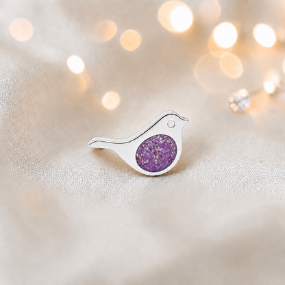 Keepsake memorial silver Robin  ashes charm, in rose pink, handcrafted in Lancashire, UK