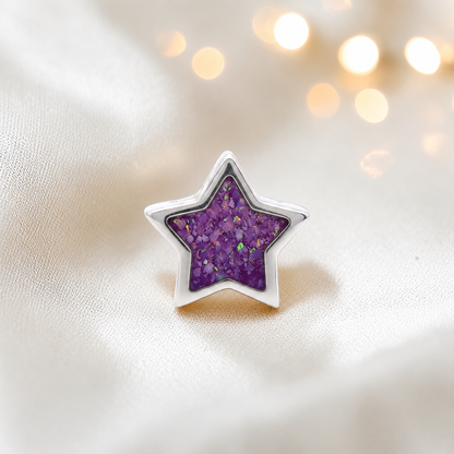 Rose pink sterling silver star ashes memorial charm, handcrafted in Lancashire by keepsake memorial