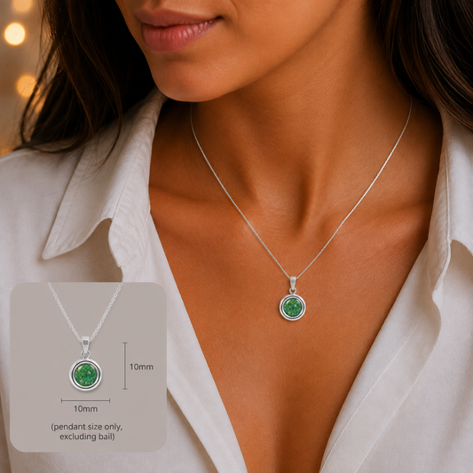 Pollux sterling silver round shaped ashes memorial pendant, handcrafted in Lancashire UK