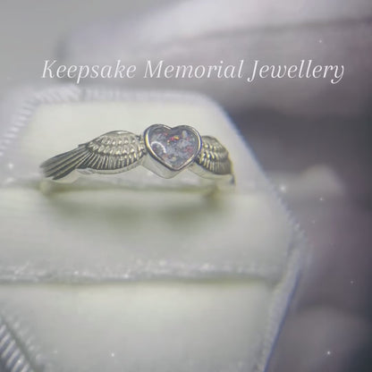 Raphaela Ring — silver winged heart ashes memorial ring, handcrafted in Lancashire, UK