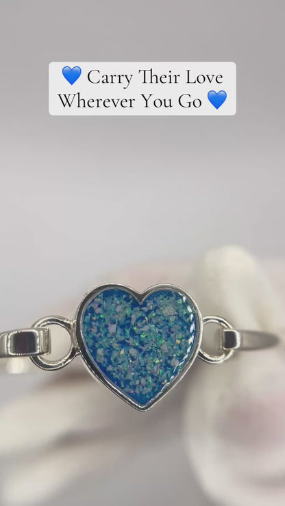 Nyx Bangle — silver heart shaped ashes memorial bangle, handcrafted in Lancashire, UK - by Keepsake Memorial Jewellery