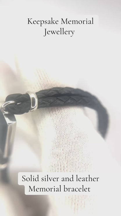 Keepsake Memorial Gents Silver & Leather Ashes Bracelet- Zenith Cuff