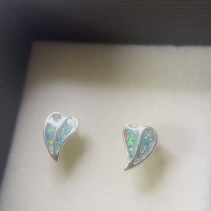 Keepsake Memorial sterling silver ladies ashes earrings - Two Hearts, shown rotating to display all angles